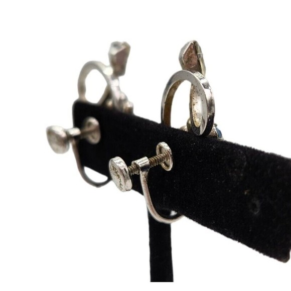 Star Art Sterling Blue White Rhinestone Screwback Earrings Vintage Signed Estate - Picture 6 of 9